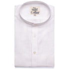 Frost White Cotton Linen Mandarin Collar Shirt