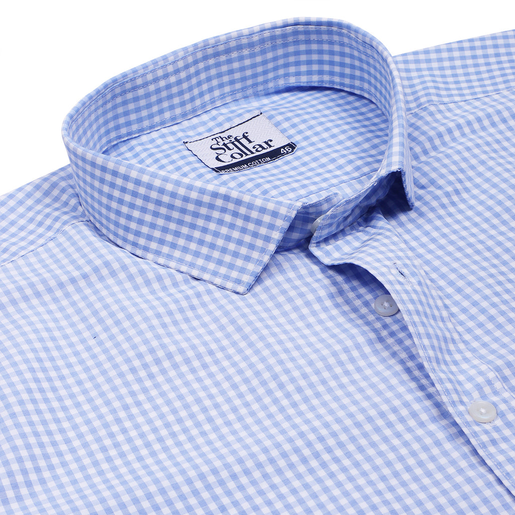 Signal Blue Gingham Checks Non-Iron Half Sleeve Shirt