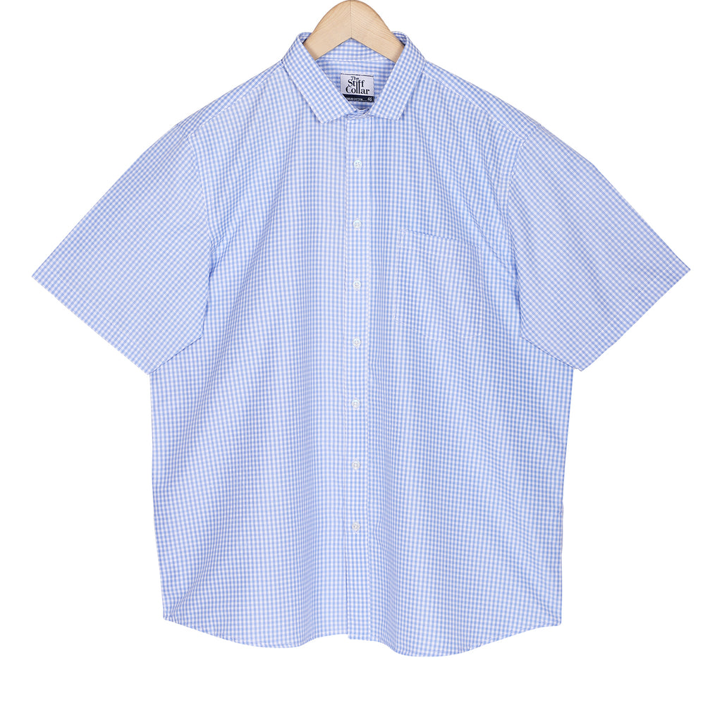 Signal Blue Gingham Checks Non-Iron Half Sleeve Shirt