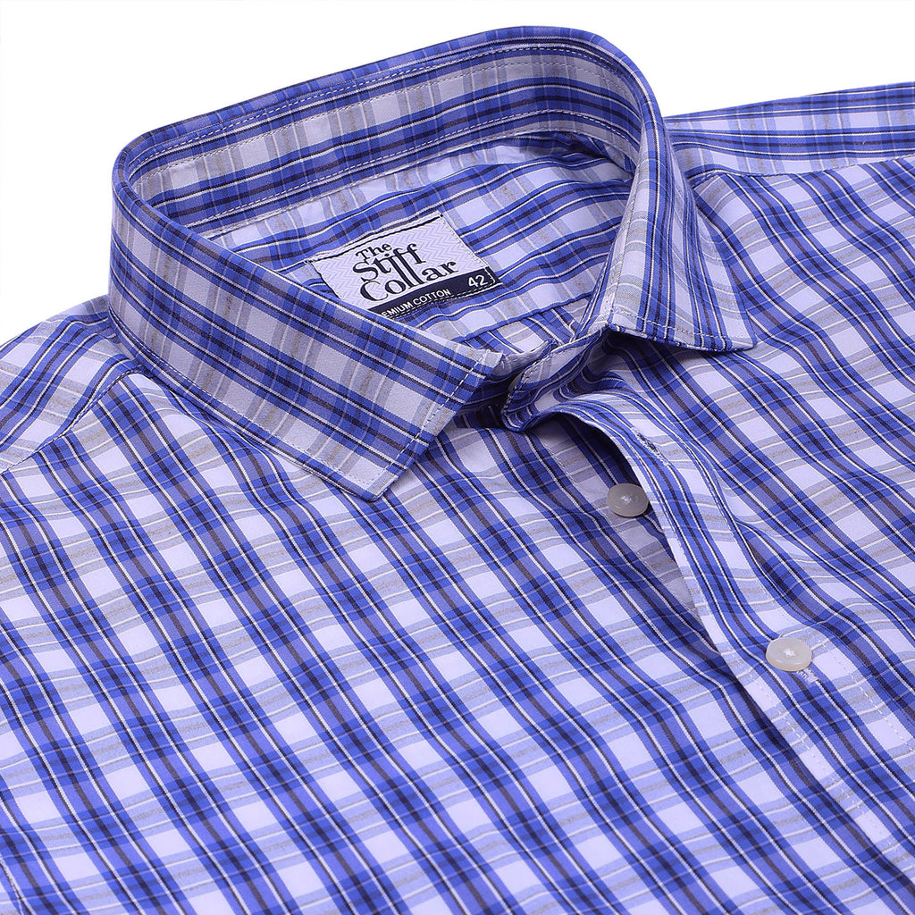 Jodhpur Blue Multi Check Half Sleeve Non Iron Shirt – Thestiffcollar.com
