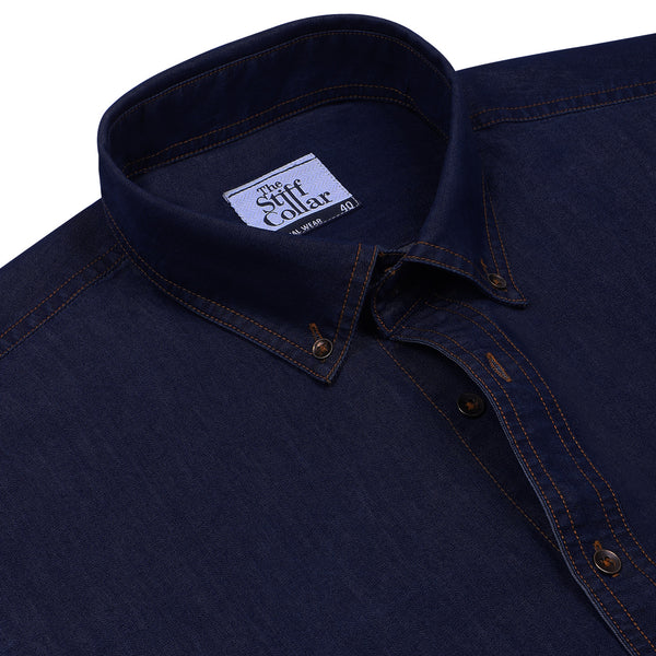 Buy Roadster Men Blue Regular Fit Solid Casual Denim Mandarin Collar Shirt  - Shirts for Men 2383657 | Myntra