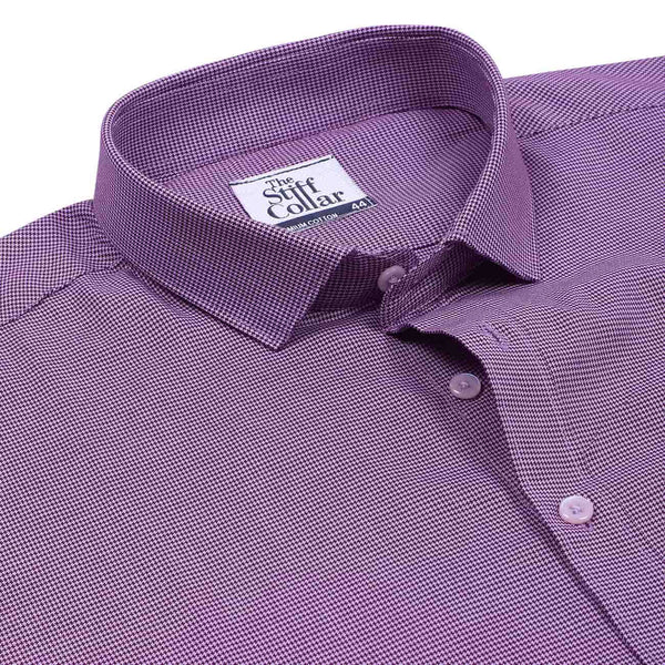 JUST WHITE Houndstooth Print Jersey Shirt in Purple – Obsessions