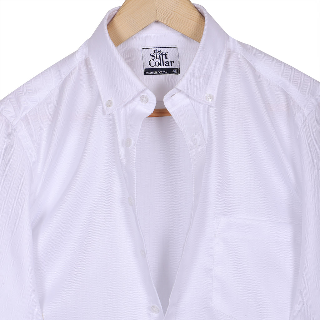 Button Down Shirt 2 Ply 100% pure cotton White Herringbone. Purchase ...